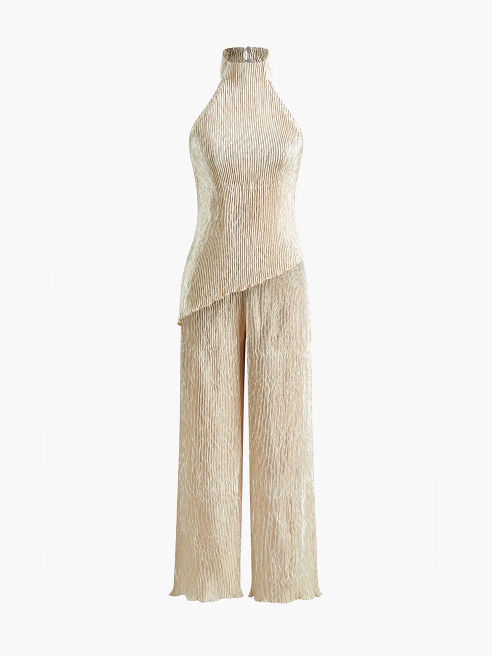 Sleeveless Metallic Cream Wide-Leg SET with Top
